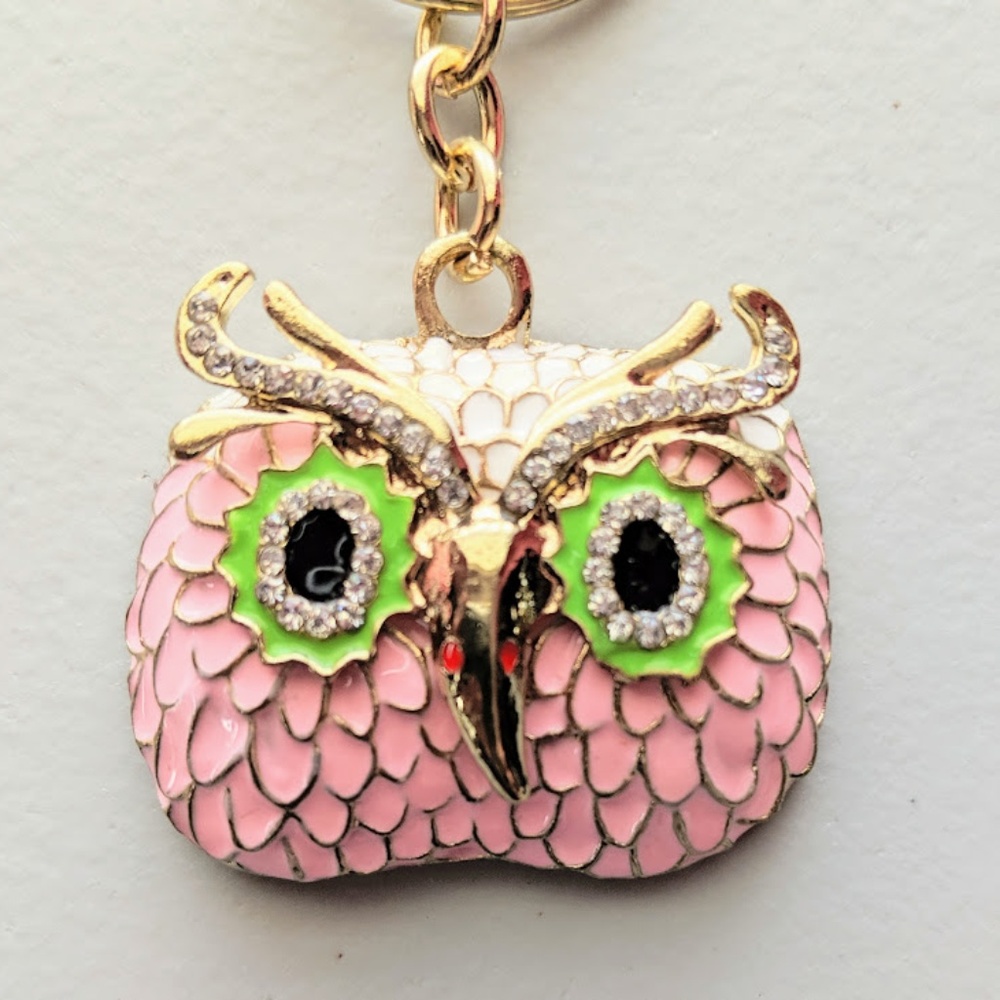 Chic Owl Crystal Metal Charm, Key Chain, Key Ring